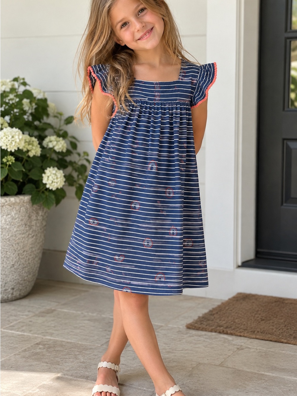 Harper Canyon Navy Stripe Dress with Pink Trim